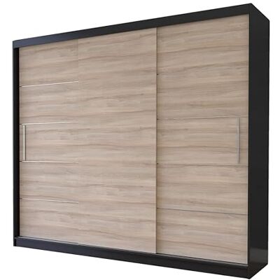 Fabryka Mebli Idźczak Armoire à Portes Coulissantes Alba 250 cm, Armoire de Rangement avec Tringle et Étagère, Placard, Armoire Penderie Noir/Sonoma - Publicité Fabryka Mebli Idźczak Armoire à Portes Coulissantes Alba 250 cm, Armoire de Rangement avec Tringle et Étagère, Placard, Armoire Penderie Noir/Sonoma - Publicité