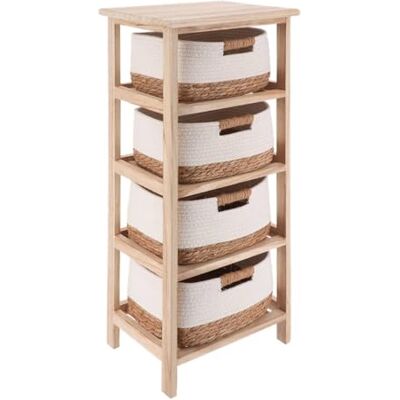 TENDANCE Meuble en Paulownia 4 Paniers en Matière Végétale et Coton Naturel/Blanc Salle de Bain Meubles Bois Montés - Publicité TENDANCE Meuble en Paulownia 4 Paniers en Matière Végétale et Coton Naturel/Blanc Salle de Bain Meubles Bois Montés - Publicité