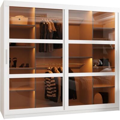 ABIKSMEBLE Dome Armoire à Deux Portes Coulissantes avec Miroir, Barres et Étagères Armoire de Rangement avec Verre Fumé pour Chambre, Salon 200x200x62 cm Blanc, Blanc, Argent - Publicité ABIKSMEBLE Dome Armoire à Deux Portes Coulissantes avec Miroir, Barres et Étagères Armoire de Rangement avec Verre Fumé pour Chambre, Salon 200x200x62 cm Blanc, Blanc, Argent - Publicité