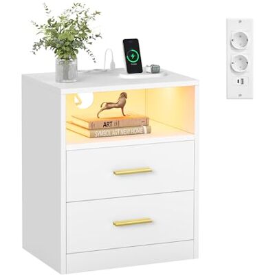 VASAGLE Custos Collection Table de Chevet avec Multiprise, LED, Table d’Appoint avec Tiroirs, Compartiment Ouvert, 2 Prises CA, Ports USB, Blanc Nuage LET629WB01 - Publicité VASAGLE Custos Collection Table de Chevet avec Multiprise, LED, Table d’Appoint avec Tiroirs, Compartiment Ouvert, 2 Prises CA, Ports USB, Blanc Nuage LET629WB01 - Publicité