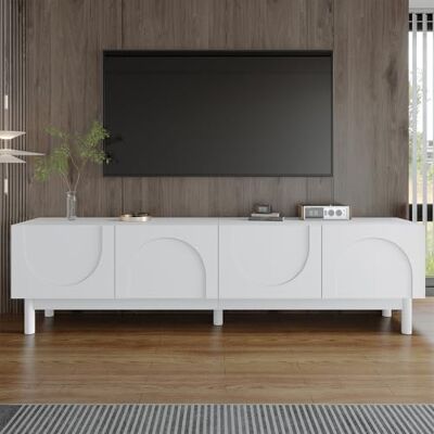 Merax Meuble TV bas avec portes ondulées 169 x 34 x 45,5 cm Avec espace de rangement et étagères Avec pieds en bois solides Meuble TV pour salon Blanc - Publicité Merax Meuble TV bas avec portes ondulées 169 x 34 x 45,5 cm Avec espace de rangement et étagères Avec pieds en bois solides Meuble TV pour salon Blanc - Publicité