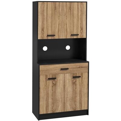 HOMCOM Armoire de Cuisine, Buffet de Cuisine, Meuble de Rangement, 2 placards, 4 Portes, 1 tiroir, Passe-câbles, Design Industriel, 80 x 40 x 180 cm, Noir et Naturel - Publicité HOMCOM Armoire de Cuisine, Buffet de Cuisine, Meuble de Rangement, 2 placards, 4 Portes, 1 tiroir, Passe-câbles, Design Industriel, 80 x 40 x 180 cm, Noir et Naturel - Publicité