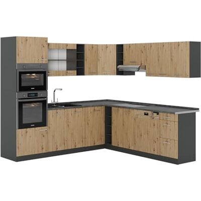 Vicco Cuisine en Angle R-Line, Chêne Artisan, 247x60cm, PT Anthracite, pour Une Planification de Cuisine Flexible et Une Extension modulaire - Publicité Vicco Cuisine en Angle R-Line, Chêne Artisan, 247x60cm, PT Anthracite, pour Une Planification de Cuisine Flexible et Une Extension modulaire - Publicité