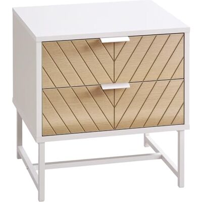 HOMCOM Table de Chevet, Table de Nuit, Table d'appoint, avec tiroirs et poignées, Cadre en Acier, pour Salon, Chambre à Coucher, 45l x 39P x 48H cm, Blanc et chêne - Publicité HOMCOM Table de Chevet, Table de Nuit, Table d'appoint, avec tiroirs et poignées, Cadre en Acier, pour Salon, Chambre à Coucher, 45l x 39P x 48H cm, Blanc et chêne - Publicité