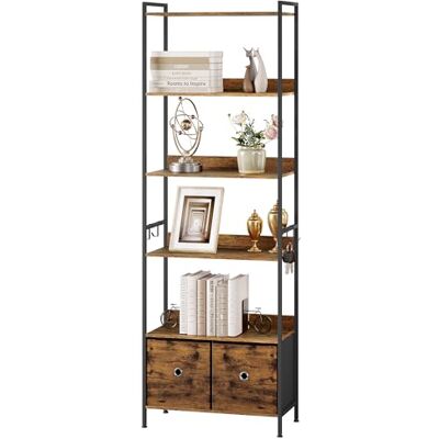 WOLTU Bibliothèque, Étagère Rangement à 5 Niveaux avec 2 Tiroirs, Meuble Étagère, pour Salon, Bureau, Cuisine, Chambre, Cadre en Métal, 63x30x187cm, Marron Rustique+Noir, RGB62vbn - Publicité WOLTU Bibliothèque, Étagère Rangement à 5 Niveaux avec 2 Tiroirs, Meuble Étagère, pour Salon, Bureau, Cuisine, Chambre, Cadre en Métal, 63x30x187cm, Marron Rustique+Noir, RGB62vbn - Publicité