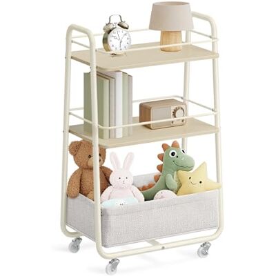 VASAGLE LILEA Collection Chariot de Rangement avec Panier en Tissu, Chariot à roulettes à 3 Niveaux, avec Étagères, pour Salon, Chambre, Cuisine, Beige Naturel et Blanc Crème LRC001LL02 - Publicité VASAGLE LILEA Collection Chariot de Rangement avec Panier en Tissu, Chariot à roulettes à 3 Niveaux, avec Étagères, pour Salon, Chambre, Cuisine, Beige Naturel et Blanc Crème LRC001LL02 - Publicité
