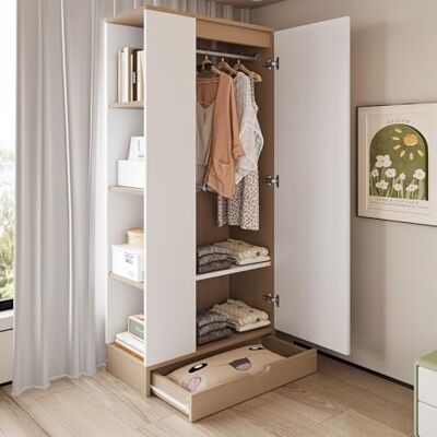 Merax Armoire de chambre à coucher 70 x 40 x 170 cm, multifonctionnelle, avec tiroirs et étagères, couleur bois et blanc - Publicité Merax Armoire de chambre à coucher 70 x 40 x 170 cm, multifonctionnelle, avec tiroirs et étagères, couleur bois et blanc - Publicité