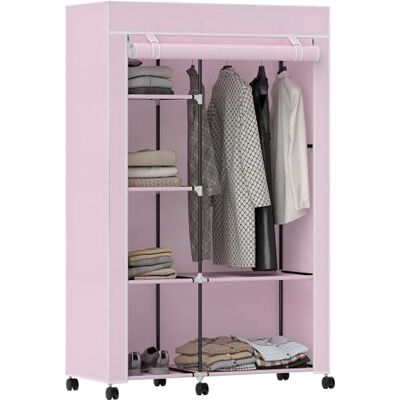 HOMCOM Armoire Penderie en Tissu, Meuble de Rangement Mobile 6 roulettes avec Tringle à Vêtements et Étagères Ouvertes, Penderie Vêtement Dressing Roulant pour Chambre à Coucher, 103x43x162,5cm, Rose - Publicité HOMCOM Armoire Penderie en Tissu, Meuble de Rangement Mobile 6 roulettes avec Tringle à Vêtements et Étagères Ouvertes, Penderie Vêtement Dressing Roulant pour Chambre à Coucher, 103x43x162,5cm, Rose - Publicité
