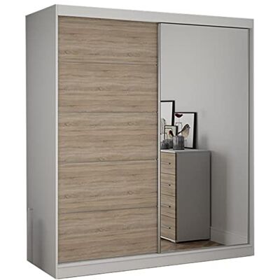 Fabryka Mebli Idźczak Armoire À Portes Coulissantes Élégante Armoire Armoire Miroir Bella 03 Chambre Salon Armoire Portes Coulissantes Design Moderne (Blanc/Sonoma) - Publicité Fabryka Mebli Idźczak Armoire À Portes Coulissantes Élégante Armoire Armoire Miroir Bella 03 Chambre Salon Armoire Portes Coulissantes Design Moderne (Blanc/Sonoma) - Publicité