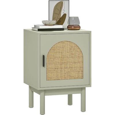 HOMCOM Table de Chevet en rotin, Style bohème, avec étagère réglable, Pieds en Bois Massif, Table d'appoint pour Salon, Chambre à Coucher, Vert Clair - Publicité HOMCOM Table de Chevet en rotin, Style bohème, avec étagère réglable, Pieds en Bois Massif, Table d'appoint pour Salon, Chambre à Coucher, Vert Clair - Publicité