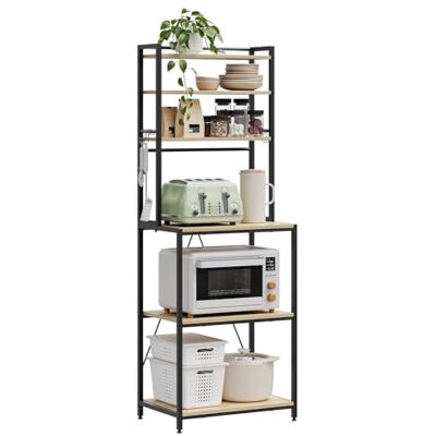 WOLTU Étagère Cuisine avec 6 Étagères de Rangement, Support Micro-Ondes avec 6 Crochets, Cadre en Métal, Bois d'Ingénierie, 60x40x167cm, Chêne Clair+Noir - Publicité WOLTU Étagère Cuisine avec 6 Étagères de Rangement, Support Micro-Ondes avec 6 Crochets, Cadre en Métal, Bois d'Ingénierie, 60x40x167cm, Chêne Clair+Noir - Publicité