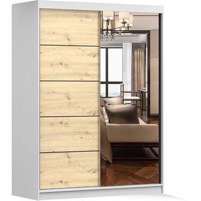 Fabryka Mebli Idźczak Armoire Vista 05 Avec Miroir, 2 Portes Coulissantes 150 x 200 x 61 cm, Moderne Pour Chambre et Salon Blanc/Artisan - Publicité Fabryka Mebli Idźczak Armoire Vista 05 Avec Miroir, 2 Portes Coulissantes 150 x 200 x 61 cm, Moderne Pour Chambre et Salon Blanc/Artisan - Publicité