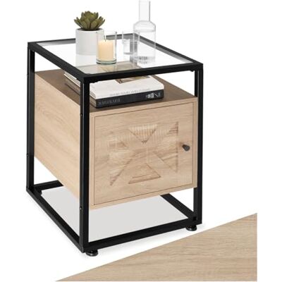 tectake ® Table de Chevet 40 x 43 x 60,5 cm, Plateau en Verre, Table de Nuit avec Porte magnétique et étagère réglable, Style Industriel, Meuble Chambre, Chevet de lit, Decoration Chambre, Bois Clair - Publicité tectake ® Table de Chevet 40 x 43 x 60,5 cm, Plateau en Verre, Table de Nuit avec Porte magnétique et étagère réglable, Style Industriel, Meuble Chambre, Chevet de lit, Decoration Chambre, Bois Clair - Publicité