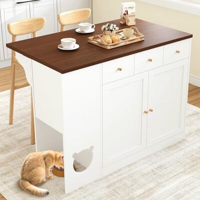 Merax Îlot de cuisine extensible et buffet avec tiroirs, portes et étagère à épices Armoire de cuisine autoportante avec espace de rangement, espace pour animaux de compagnie et boîte à repas - Publicité Merax Îlot de cuisine extensible et buffet avec tiroirs, portes et étagère à épices Armoire de cuisine autoportante avec espace de rangement, espace pour animaux de compagnie et boîte à repas - Publicité