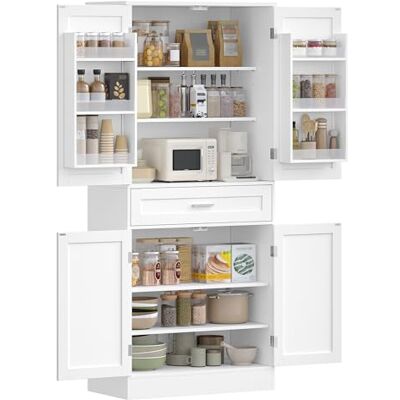 Hzuaneri Meuble Cuisine, Buffe Haute avec Porte-étagère 6 Niveaux, Meuble de Rangement avec 4 Portes et 1 Grand Tiroir, Style Moderne, Cuisine, Salon, 40 x 80 x 180 cm, Blanc PT21003X - Publicité Hzuaneri Meuble Cuisine, Buffe Haute avec Porte-étagère 6 Niveaux, Meuble de Rangement avec 4 Portes et 1 Grand Tiroir, Style Moderne, Cuisine, Salon, 40 x 80 x 180 cm, Blanc PT21003X - Publicité