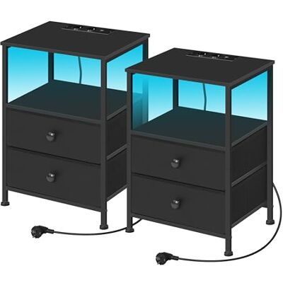 WOLTU Tables de Chevet avec Prises, Lot de 2 Tables d'Appoint avec Éclairage LED, 2 Tiroirs et Compartiment Ouvert, Noire, pour Salon, Chambre à Coucher, Bureau, Métal + MDF, NTS27sz-2 - Publicité WOLTU Tables de Chevet avec Prises, Lot de 2 Tables d'Appoint avec Éclairage LED, 2 Tiroirs et Compartiment Ouvert, Noire, pour Salon, Chambre à Coucher, Bureau, Métal + MDF, NTS27sz-2 - Publicité