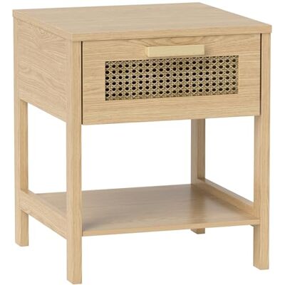 HOMCOM Table de nuit table d'appoint table de nuit naturelle avec tiroir étagère ouverte design rotin naturel 40 x 40 x 48,4 cm - Publicité HOMCOM Table de nuit table d'appoint table de nuit naturelle avec tiroir étagère ouverte design rotin naturel 40 x 40 x 48,4 cm - Publicité