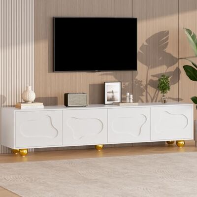 Merax Meuble TV bas pour téléviseur jusqu'à 75" 180 cm de long Avec 2 armoires Porte d'armoire au design nuages de dessin animé Console multimédia pour salle à manger, salon Blanc - Publicité Merax Meuble TV bas pour téléviseur jusqu'à 75" 180 cm de long Avec 2 armoires Porte d'armoire au design nuages de dessin animé Console multimédia pour salle à manger, salon Blanc - Publicité