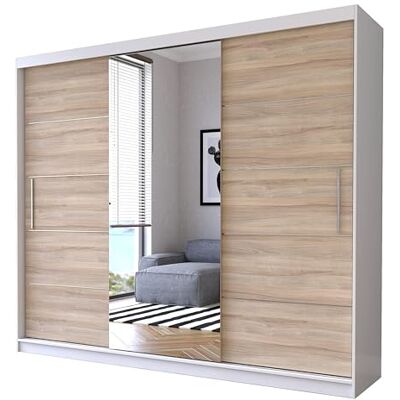 Fabryka Mebli Idźczak Armoire à Portes Coulissantes Alba 250 cm avec Miroir, Rangement avec Tringle et Étagère, Placard Penderie Blanc/Sonoma - Publicité Fabryka Mebli Idźczak Armoire à Portes Coulissantes Alba 250 cm avec Miroir, Rangement avec Tringle et Étagère, Placard Penderie Blanc/Sonoma - Publicité