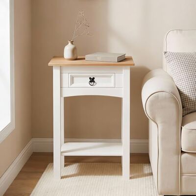 IDIMEX Console Meuble de Salon en Pin Massif, Style Mexicain avec 1 Tiroir et 1 Étagère, Meuble d'Entrée avec Poignée en Métal, en Piin Massif lasuré Blanc et Brun - Publicité IDIMEX Console Meuble de Salon en Pin Massif, Style Mexicain avec 1 Tiroir et 1 Étagère, Meuble d'Entrée avec Poignée en Métal, en Piin Massif lasuré Blanc et Brun - Publicité