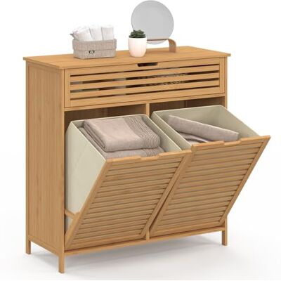 IDMarket Meuble de Rangement Salle de Bain Bambou BEA 2 paniers à Linge Amovibles 1 tiroir Tissu écru - Publicité IDMarket Meuble de Rangement Salle de Bain Bambou BEA 2 paniers à Linge Amovibles 1 tiroir Tissu écru - Publicité