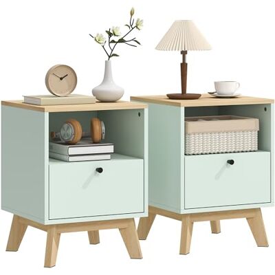 HOMCOM Lot de 2 Tables de Chevet, Tables de Nuit avec tiroir et Compartiment Ouvert, Style Moderne, pour Chambre à Coucher, Salon, 40 x 40 x 55 cm, chêne et Vert Clair - Publicité HOMCOM Lot de 2 Tables de Chevet, Tables de Nuit avec tiroir et Compartiment Ouvert, Style Moderne, pour Chambre à Coucher, Salon, 40 x 40 x 55 cm, chêne et Vert Clair - Publicité