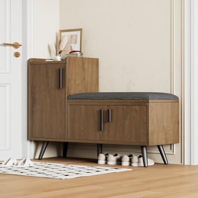 BTM Banc à Chaussures Moderne, Banc de Rangement avec 3 Portes, Coffre de Rangement avec Poignées Métalliques Asymétriques, 100x34x68.5cm, Bois Naturel - Publicité BTM Banc à Chaussures Moderne, Banc de Rangement avec 3 Portes, Coffre de Rangement avec Poignées Métalliques Asymétriques, 100x34x68.5cm, Bois Naturel - Publicité