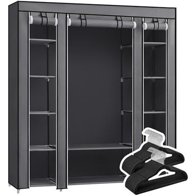 SONGMICS Armoire avec 50 cintres, Armoire en Tissu avec Tringle et Étagères de Rangement, Cintres en Velours Antiglisse avec Encoches, Gris et Noir LSC003G01 - Publicité SONGMICS Armoire avec 50 cintres, Armoire en Tissu avec Tringle et Étagères de Rangement, Cintres en Velours Antiglisse avec Encoches, Gris et Noir LSC003G01 - Publicité