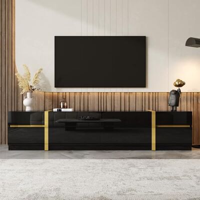 Merax Meuble TV 180 x 40 x 39 cm, avec finition brillante et bords dorés, meuble TV avec 4 tiroirs et 2 portes, meuble bas de luxe pour salon, matériau MDF, style moderne, noir - Publicité Merax Meuble TV 180 x 40 x 39 cm, avec finition brillante et bords dorés, meuble TV avec 4 tiroirs et 2 portes, meuble bas de luxe pour salon, matériau MDF, style moderne, noir - Publicité