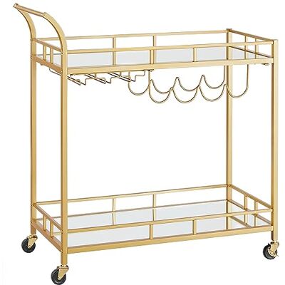 VASAGLE Desserte pour Boissons, Chariot à roulettes, Meuble de Cuisine, 2 Niveaux en Verre Réfléchissant, avec Porte-Bouteilles, Porte-Verres, pour Bar, Cuisine, Salle à Manger, Doré LRC090A03 - Publicité VASAGLE Desserte pour Boissons, Chariot à roulettes, Meuble de Cuisine, 2 Niveaux en Verre Réfléchissant, avec Porte-Bouteilles, Porte-Verres, pour Bar, Cuisine, Salle à Manger, Doré LRC090A03 - Publicité