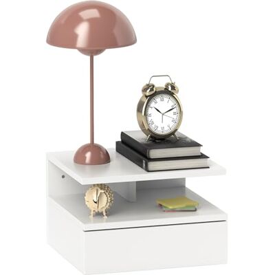 HOMCOM Table de Chevet, Table de Chevet Suspendue Moderne avec tiroir et étagère supérieure en Bois, 35x32x22.5 cm, Blanc - Publicité HOMCOM Table de Chevet, Table de Chevet Suspendue Moderne avec tiroir et étagère supérieure en Bois, 35x32x22.5 cm, Blanc - Publicité