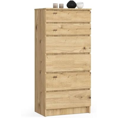 AKORD Commode K60 avec 6 tiroirs Commode Classique pour La Chambre, Salon Meuble de Rangement L60 x H130 x P40 cm Poids 43 kg Chêne Artisan - Publicité AKORD Commode K60 avec 6 tiroirs Commode Classique pour La Chambre, Salon Meuble de Rangement L60 x H130 x P40 cm Poids 43 kg Chêne Artisan - Publicité