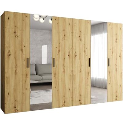 ABIKSMEBLE Armoire à vêtements 300 x 202 x 52 cm Armoire avec Tringle et Miroir, 6 Portes pour Chambre, Couloir Bari, Chêne Artisanal, Poignée Noir - Publicité ABIKSMEBLE Armoire à vêtements 300 x 202 x 52 cm Armoire avec Tringle et Miroir, 6 Portes pour Chambre, Couloir Bari, Chêne Artisanal, Poignée Noir - Publicité