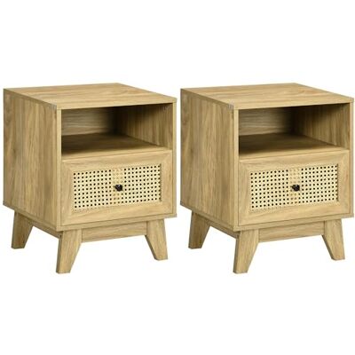 HOMCOM Lot de 2 Tables de Chevet Table de Nuit Meuble de Rangement avec tiroir Porte cannage et Niche Design Vintage 45 x 39 x 56,5 cm - Publicité HOMCOM Lot de 2 Tables de Chevet Table de Nuit Meuble de Rangement avec tiroir Porte cannage et Niche Design Vintage 45 x 39 x 56,5 cm - Publicité