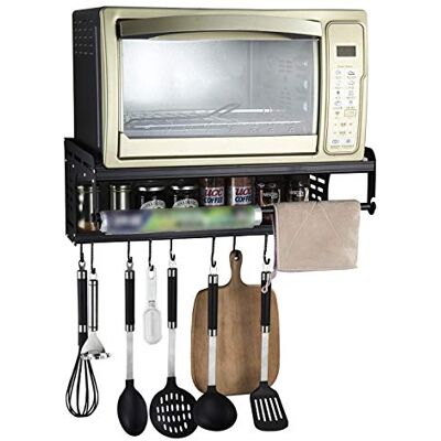 Uziqueif Support de Four à Micro-Ondes Double Couche Suspendu, 3 en 1 Support Mural pour Four à Micro-Ondes avec 10 Crochets, Organisateur d'étagère de Rangement de Cuisine - Publicité Uziqueif Support de Four à Micro-Ondes Double Couche Suspendu, 3 en 1 Support Mural pour Four à Micro-Ondes avec 10 Crochets, Organisateur d'étagère de Rangement de Cuisine - Publicité