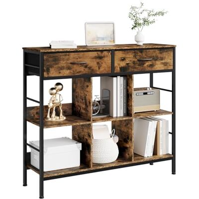 WOLTU Bibliothèque rustique marron avec 6 étagères, 2 tiroirs, cadre en métal, autoportante, bureau, salon, chambre à coucher - Publicité WOLTU Bibliothèque rustique marron avec 6 étagères, 2 tiroirs, cadre en métal, autoportante, bureau, salon, chambre à coucher - Publicité