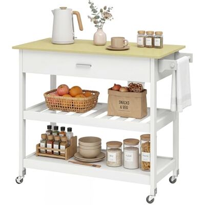 HOMCOM Desserte de Cuisine à roulettes, îlot Central Cuisine avec Plan de Travail, tiroir, étagères, Porte-Serviettes, Chariot de Rangement pour Salle à Manger, 108,8 x 51 x 92,5 cm, Blanc - Publicité HOMCOM Desserte de Cuisine à roulettes, îlot Central Cuisine avec Plan de Travail, tiroir, étagères, Porte-Serviettes, Chariot de Rangement pour Salle à Manger, 108,8 x 51 x 92,5 cm, Blanc - Publicité
