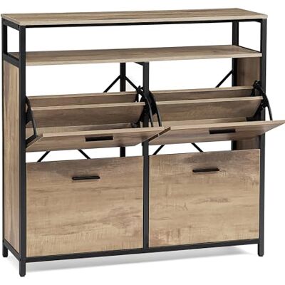 VASAGLE Meuble à Chaussures, Porte-Chaussures Fin, Meuble de Rangement à 4 Abattants, pour 16-20 Paires, Anti-poussière, 30 x 99 x 95 cm, pour Entrée, Marron Camel et Noir d'encre LBS803LB01 - Publicité VASAGLE Meuble à Chaussures, Porte-Chaussures Fin, Meuble de Rangement à 4 Abattants, pour 16-20 Paires, Anti-poussière, 30 x 99 x 95 cm, pour Entrée, Marron Camel et Noir d'encre LBS803LB01 - Publicité