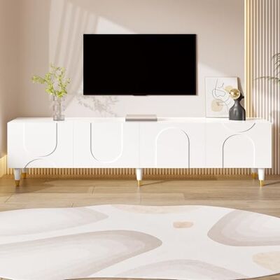 BTM Meuble TV Lowboard avec Relief en Arc asymétrique, 4 Portes, rangements Multiples, Pieds en Bois Massif pour Salon - Publicité BTM Meuble TV Lowboard avec Relief en Arc asymétrique, 4 Portes, rangements Multiples, Pieds en Bois Massif pour Salon - Publicité