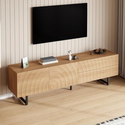 Merax Meuble TV 180 x 38 x 51,5 cm Support TV moderne avec texture 3D Sans poignée Aspect bois avec grain ondulé Pieds en métal Passe-câbles Meuble de salon Couleur bois - Publicité Merax Meuble TV 180 x 38 x 51,5 cm Support TV moderne avec texture 3D Sans poignée Aspect bois avec grain ondulé Pieds en métal Passe-câbles Meuble de salon Couleur bois - Publicité