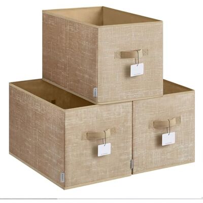 SONGMICS Lot de 3 boîtes de rangement pliables en tissu 50 x 30 x 30 cm pour placard, 2 poignées pour chambre à coucher, salon, beige sable ROB450K01 - Publicité SONGMICS Lot de 3 boîtes de rangement pliables en tissu 50 x 30 x 30 cm pour placard, 2 poignées pour chambre à coucher, salon, beige sable ROB450K01 - Publicité