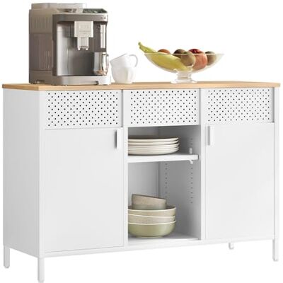 SONGMICS Meuble de Rangement, Buffet, Meuble en Métal, Placard à Double Portes, Fermeture Magnétique, Étagères Réglables, Cadre en Acier, Blanc Mat et Beige Chêne LSC204WC01 - Publicité SONGMICS Meuble de Rangement, Buffet, Meuble en Métal, Placard à Double Portes, Fermeture Magnétique, Étagères Réglables, Cadre en Acier, Blanc Mat et Beige Chêne LSC204WC01 - Publicité