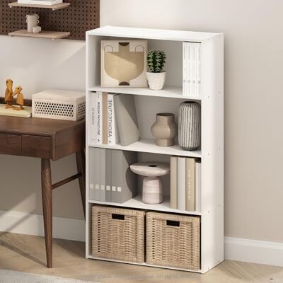 Furinno Simple Étagère, Bibliothèque À 4 Niveaux avec Étagère Ouverte, 24 x 60 x 106 cm, Idéale pour Le Salon, La Chambre Ou Le Bureau, Blanche. Publicité Furinno Simple Étagère, Bibliothèque À 4 Niveaux avec Étagère Ouverte, 24 x 60 x 106 cm, Idéale pour Le Salon, La Chambre Ou Le Bureau, Blanche. Publicité