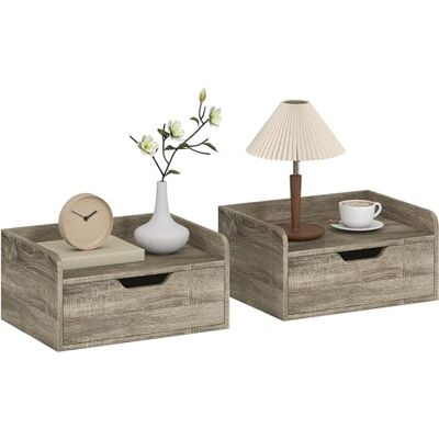 HOMCOM Lot de 2 Tables de Chevet murales, Tables de Nuit suspendues avec tiroir et Plateau à rebords surélevés, Style Moderne, pour Chambre à Coucher, Salon, 40 x 30 x 19,5 cm, Gris - Publicité HOMCOM Lot de 2 Tables de Chevet murales, Tables de Nuit suspendues avec tiroir et Plateau à rebords surélevés, Style Moderne, pour Chambre à Coucher, Salon, 40 x 30 x 19,5 cm, Gris - Publicité