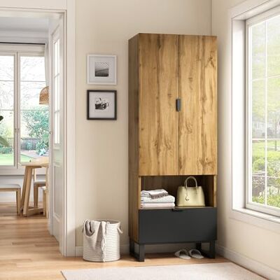 Merax Armoire vestiaire 180 x 65 x 38 cm, avec tringle à vêtements, 1 tiroir et compartiment ouvert, étagères réglables, montage facile, bois et noir - Publicité Merax Armoire vestiaire 180 x 65 x 38 cm, avec tringle à vêtements, 1 tiroir et compartiment ouvert, étagères réglables, montage facile, bois et noir - Publicité