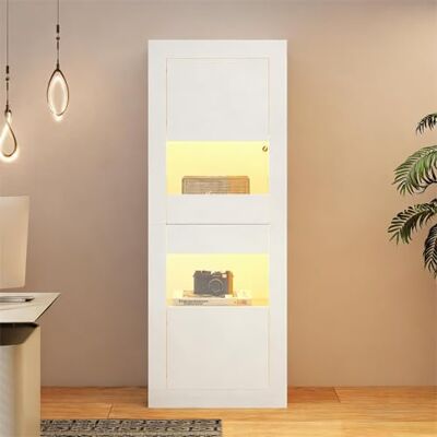 Merax Vitrine LED Blanche 61x42x162 cm, Vitrine en Verre, Meuble Vitrine Moderne avec Étagère en Verre Réglable, Armoire de Rangement et Présentation Salon Chambre Bureau - Publicité Merax Vitrine LED Blanche 61x42x162 cm, Vitrine en Verre, Meuble Vitrine Moderne avec Étagère en Verre Réglable, Armoire de Rangement et Présentation Salon Chambre Bureau - Publicité