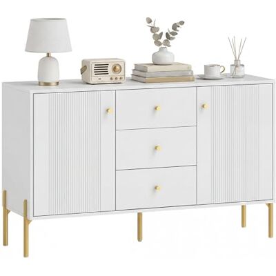HOMCOM Buffet Cuisine, Meuble de Rangement avec 2 Portes, 3 Tiroirs Silencieux, 2 Étagères Réglables, 5 Pieds en Acier, Style Moderne, pour Salon et Chambre, 120 x 39,1 x 76 cm, Blanc - Publicité HOMCOM Buffet Cuisine, Meuble de Rangement avec 2 Portes, 3 Tiroirs Silencieux, 2 Étagères Réglables, 5 Pieds en Acier, Style Moderne, pour Salon et Chambre, 120 x 39,1 x 76 cm, Blanc - Publicité