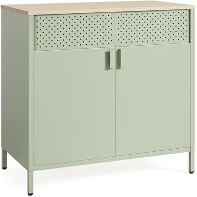 SONGMICS Meuble de Rangement, Buffet, en Métal, Double Porte, Fermeture Magnétique, Cadre en Acier, 40 x 80 x 76 cm, Vert Laurier et Couleur Chêne Naturel LSC102C01 - Publicité SONGMICS Meuble de Rangement, Buffet, en Métal, Double Porte, Fermeture Magnétique, Cadre en Acier, 40 x 80 x 76 cm, Vert Laurier et Couleur Chêne Naturel LSC102C01 - Publicité