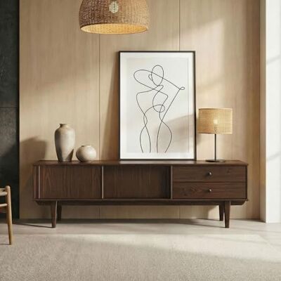 IDIMEX Meuble TV Simona L 175 cm en Bois Massif Coloris Noyer avec 2 Tiroirs 2 Portes Coulissantes, pour téléviseur jusqu'à 75", Style Vintage Scandinave Années 50, Rangement Pratique pour Salon - Publicité IDIMEX Meuble TV Simona L 175 cm en Bois Massif Coloris Noyer avec 2 Tiroirs 2 Portes Coulissantes, pour téléviseur jusqu'à 75", Style Vintage Scandinave Années 50, Rangement Pratique pour Salon - Publicité