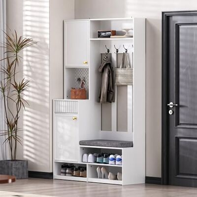 Merax Ensembles de Meubles pour entrée Garderobenset Complet avec Banc, 4 Crochets, Portes et Tiroirs – Mobilier d'Entrée Multifonction Blanc – Dimensions Compactes 100×180×35 cm (L×H×P) - Publicité Merax Ensembles de Meubles pour entrée Garderobenset Complet avec Banc, 4 Crochets, Portes et Tiroirs – Mobilier d'Entrée Multifonction Blanc – Dimensions Compactes 100×180×35 cm (L×H×P) - Publicité